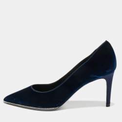Pre Owned René Caovilla Blue Velvet Grace Pointed Toe Pumps Size 39