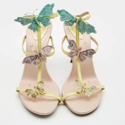 Pre Owned René Caovilla Multicolor Lizard Embossed and Leather Caterina Sandals Size 39