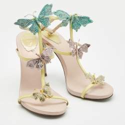 Pre Owned René Caovilla Multicolor Lizard Embossed and Leather Caterina Sandals Size 39