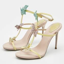 Pre Owned René Caovilla Multicolor Lizard Embossed and Leather Caterina Sandals Size 39