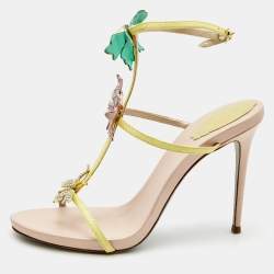 Pre Owned René Caovilla Multicolor Lizard Embossed and Leather Caterina Sandals Size 39