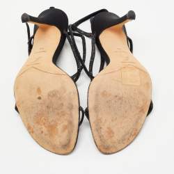 Pre Owned Rene Caovilla Black Satin Embellished Ankle Strap Sandals Size 40