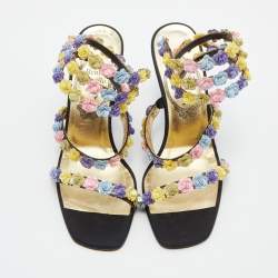 Pre Owned René Caovilla Multicolor Floral Sequins Embellished Ankle Coil Sandals Size 38.5