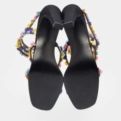 Pre Owned René Caovilla Multicolor Floral Sequins Embellished Ankle Coil Sandals Size 38.5