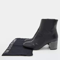 Pre Owned René Caovilla Black Leather Ankle Length Boots Size 37.5