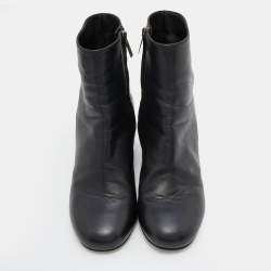 Pre Owned René Caovilla Black Leather Ankle Length Boots Size 37.5