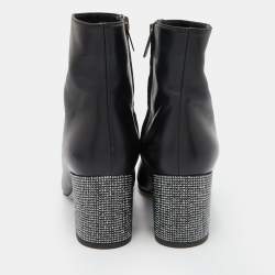 Pre Owned René Caovilla Black Leather Ankle Length Boots Size 37.5