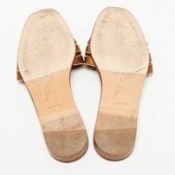 Rene Caovilla Metallic Brown Woven Satin Crystal Embellished Flat Slides Size 40