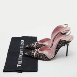 مملوكة مسبقًا René Caovilla Black/Pink Lace and Satin Pointed Toe Slingback Pumps Size 37