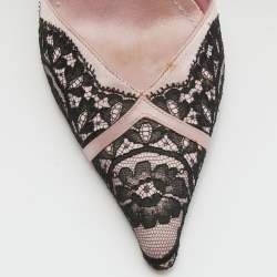 مملوكة مسبقًا René Caovilla Black/Pink Lace and Satin Pointed Toe Slingback Pumps Size 37