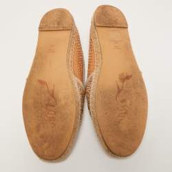 René Caovilla Beige Python and Crystal Embellished Satin Espadrille Flats Size 40