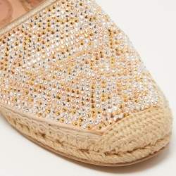 René Caovilla Beige Python and Crystal Embellished Satin Espadrille Flats Size 40