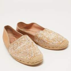 René Caovilla Beige Python and Crystal Embellished Satin Espadrille Flats Size 40
