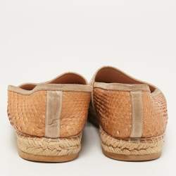 René Caovilla Beige Python and Crystal Embellished Satin Espadrille Flats Size 40