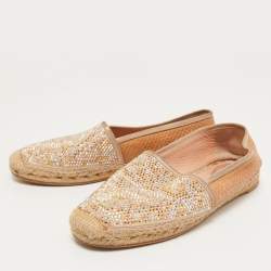 René Caovilla Beige Python and Crystal Embellished Satin Espadrille Flats Size 40