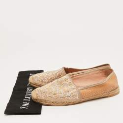 René Caovilla Beige Python and Crystal Embellished Satin Espadrille Flats Size 40