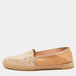 René Caovilla Beige Python and Crystal Embellished Satin Espadrille Flats Size 40