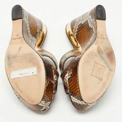 René Caovilla Brown Python Slide Wedge Sandals Size 35
