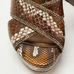 René Caovilla Brown Python Slide Wedge Sandals Size 35