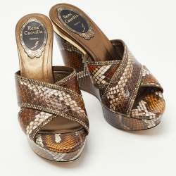 René Caovilla Brown Python Slide Wedge Sandals Size 35