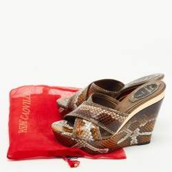 René Caovilla Brown Python Slide Wedge Sandals Size 35