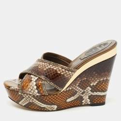 René Caovilla Brown Python Slide Wedge Sandals Size 35