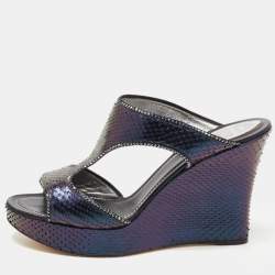 René Caovilla Two Tone Python Crystal Embellished Wedge Sandals Size 41