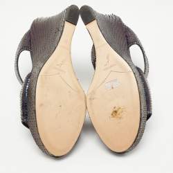 René Caovilla Two Tone Python Crystal Embellished Wedge Sandals Size 41