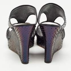 René Caovilla Two Tone Python Crystal Embellished Wedge Sandals Size 41
