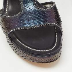 René Caovilla Two Tone Python Crystal Embellished Wedge Sandals Size 41