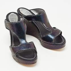 René Caovilla Two Tone Python Crystal Embellished Wedge Sandals Size 41