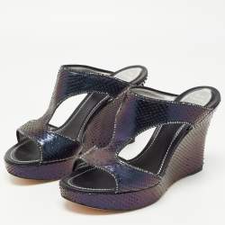 René Caovilla Two Tone Python Crystal Embellished Wedge Sandals Size 41