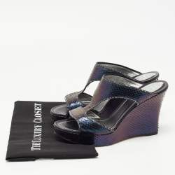 René Caovilla Two Tone Python Crystal Embellished Wedge Sandals Size 41