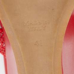 René Caovilla Red Crystal Embellished Satin Wedge Platform Sandals Size 41