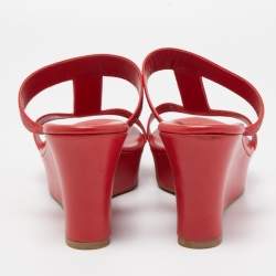 René Caovilla Red Crystal Embellished Satin Wedge Platform Sandals Size 41
