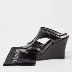 René Caovilla Black Python Crystal Embellished Wedge Sandals Size 41