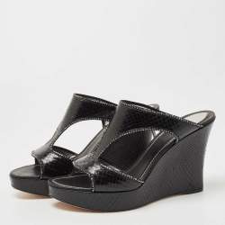 René Caovilla Black Python Crystal Embellished Wedge Sandals Size 41