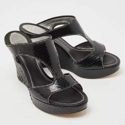 René Caovilla Black Python Crystal Embellished Wedge Sandals Size 41