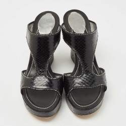 René Caovilla Black Python Crystal Embellished Wedge Sandals Size 41