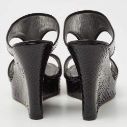 René Caovilla Black Python Crystal Embellished Wedge Sandals Size 41
