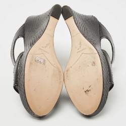 René Caovilla Black Python Crystal Embellished Wedge Sandals Size 41