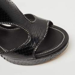 René Caovilla Black Python Crystal Embellished Wedge Sandals Size 41