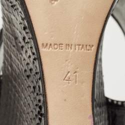 René Caovilla Black Python Crystal Embellished Wedge Sandals Size 41