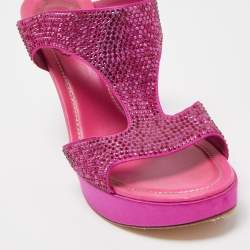 Pre Owned René Caovilla Pink Satin Crystal Embellished Wedge Slide Sandals Size 41