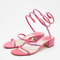 مملوكة مسبقًا René Caovilla Pink Crystal Embellished Satin Cleo Ankle Wrap Sandals Size 39