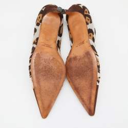 René Caovilla Brown Leopard Print Fabric and Suede Knotted Pointed Toe Pumps Size 38