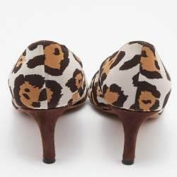 René Caovilla Brown Leopard Print Fabric and Suede Knotted Pointed Toe Pumps Size 38