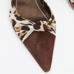 René Caovilla Brown Leopard Print Fabric and Suede Knotted Pointed Toe Pumps Size 38