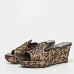 Pre Owned René Caovilla Black/Beige Mesh and Satin Wedge Sandals Size 39