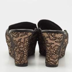 Pre Owned René Caovilla Black/Beige Mesh and Satin Wedge Sandals Size 39